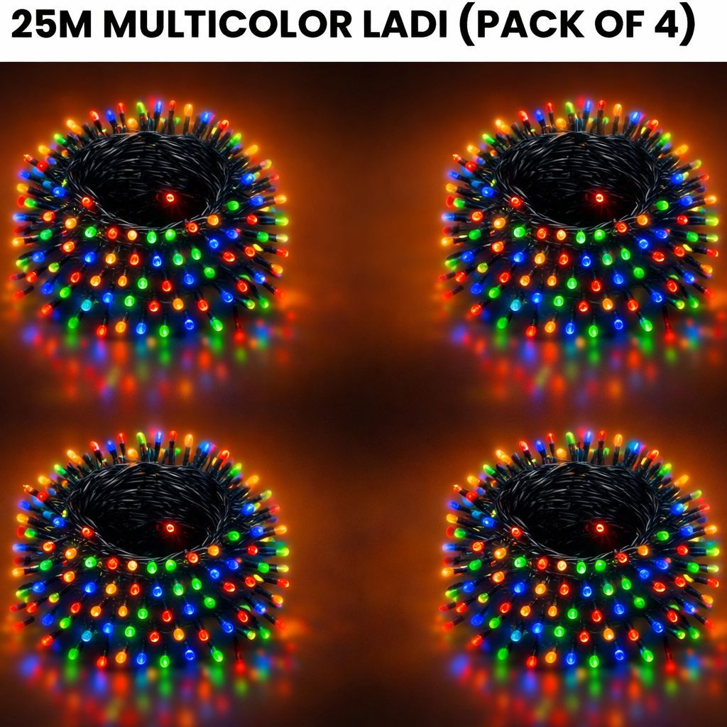 SPARKWORLD 70 LEDs 25 m Multicolor Steady Bulb Rice Lights (Pack of 4)