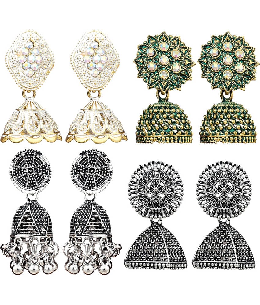 FASHION FRILL - Multi Color Jhumki Earrings ( Pack of 4 )