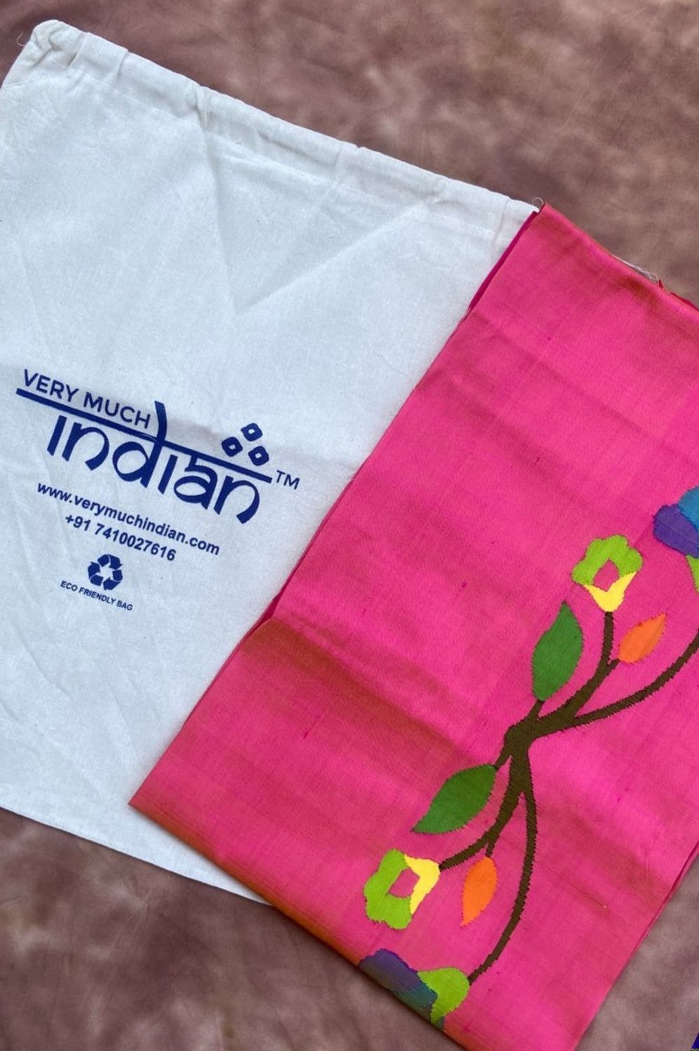 Designed by VMI - Blouse Fabric - Handloom Pure Silk - Fern Pink with Flower Motifs