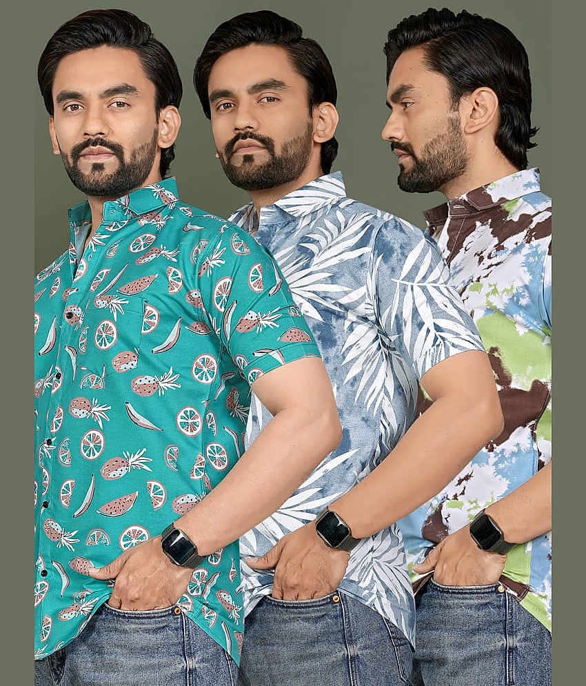 ADWYN PETER 100% Cotton Regular Fit Printed Half Sleeves Men's Casual Shirt - Multicolor 9 ( Pack of 3 )