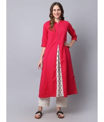 Pistaa Cotton Printed Anarkali Women's Kurti - Red ( Pack of 1 )