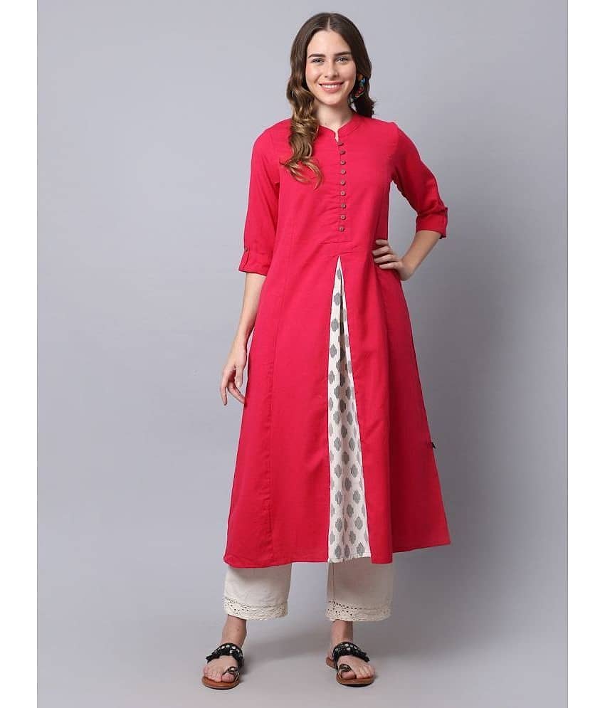 Pistaa Cotton Printed Anarkali Women's Kurti - Red ( Pack of 1 )