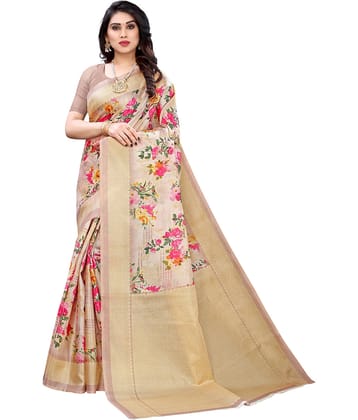 Aadvika Art Silk Printed Saree With Unstitched Blouse Piece ( Grey Melange )
