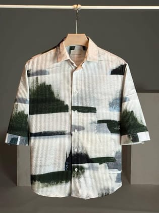 White with Dark Black Classy Printed Designing Pop corn Shirt by GlamaStitch-M