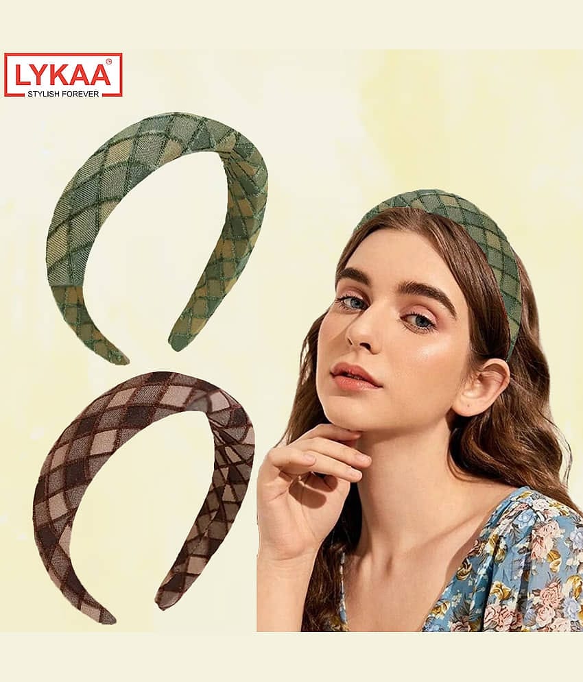 Lykaa Padded & Boho Headbands, Puffy Sponge Thick check printed Vintage Hair Accessories Pack Of 2