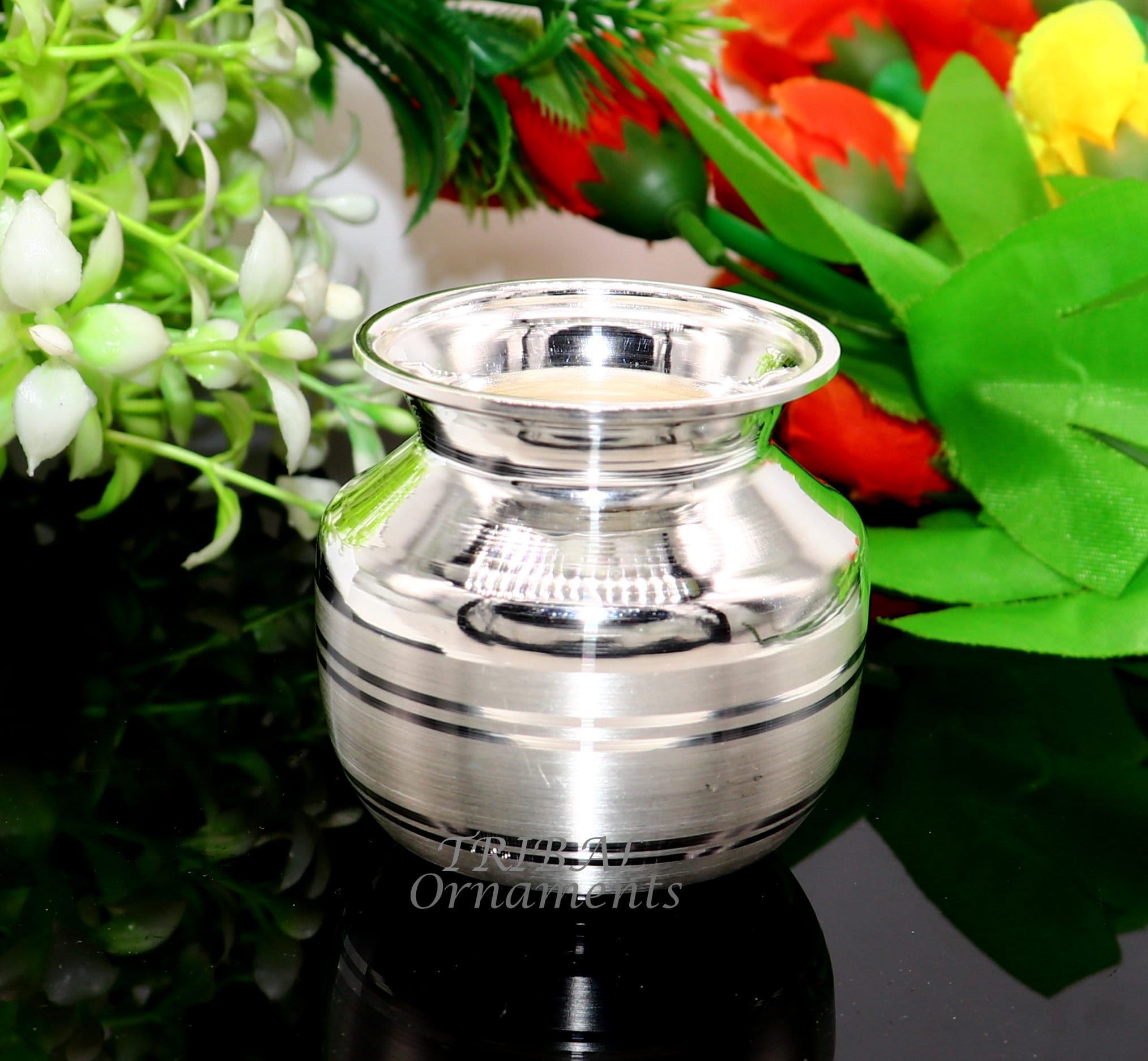 Pure 925 sterling silver handmade plain small Kalash or pot, unique special silver puja article, water or milk kalash pot india su987