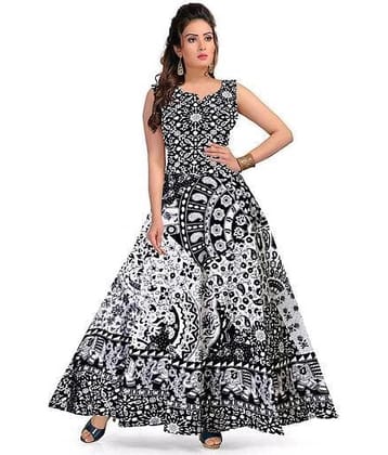 OuterWear Multicolor Flared Cotton Blend Women's Stitched Ethnic Gown ( Pack of 1 )