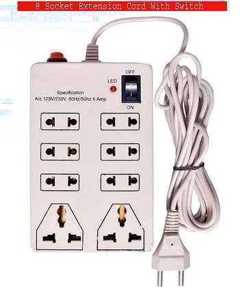 kudose 8 Socket Extension Board With 2 Meter Wire Length Pack Of 2