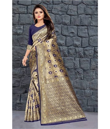 Gazal Fashions Banarasi Silk Saree With Unstitched Blouse Piece ( Blue )