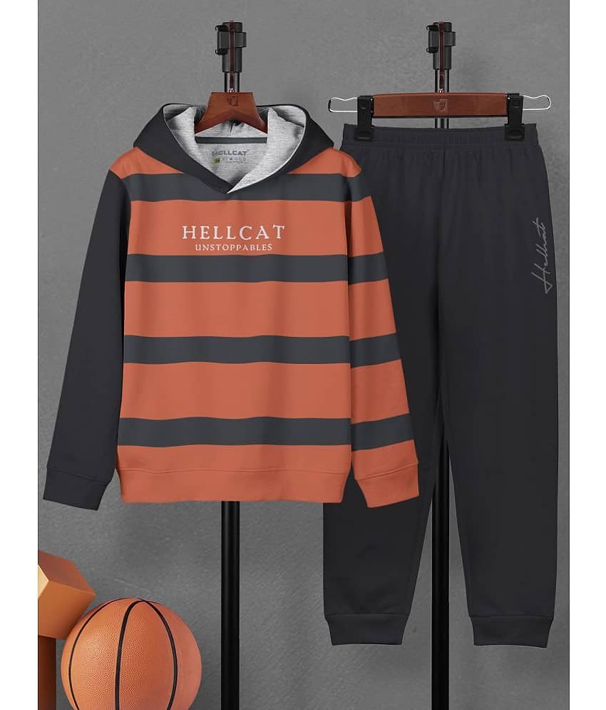 HELLCAT Pack of 1 Boys Cotton Blend T-Shirt & Trackpants Set ( Orange )