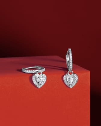 Eternal Love Solitaire Heart Hoops-Rhodium plated