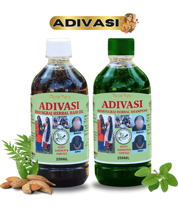 Adivasi Bhringraj Natural Hair Growth Herbal Hair Oil and Shampoo Combo (250ml)Pack of 2