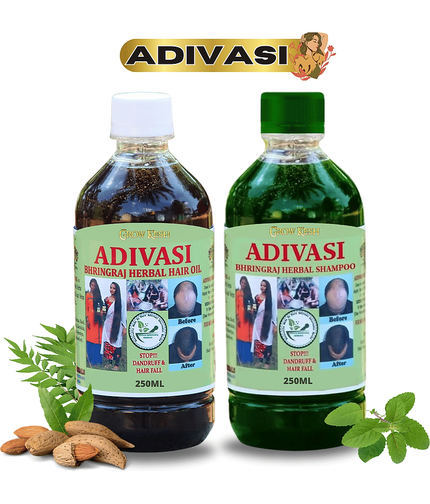 Adivasi Bhringraj Natural Hair Growth Herbal Hair Oil and Shampoo Combo (250ml)Pack of 2