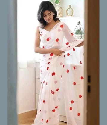 Lady Shopi Georgette Embroidered Saree With Unstitched Blouse Piece ( White )