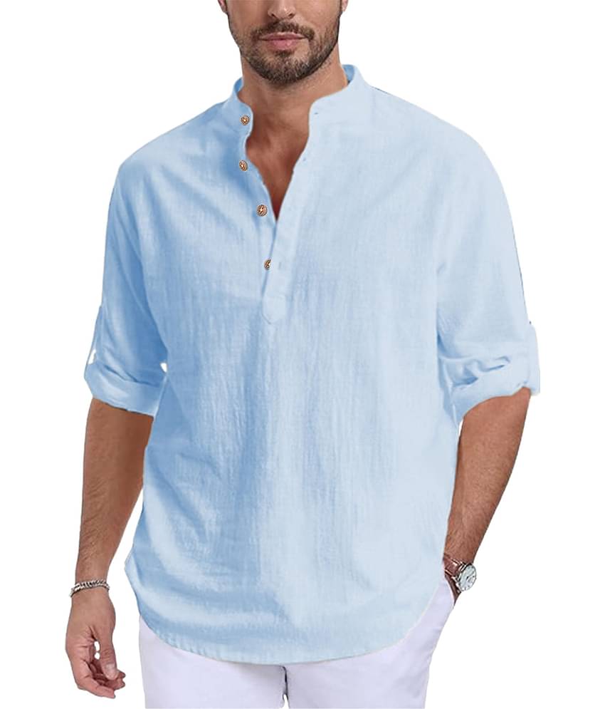TrendiVastra Sky Blue Cotton Blend Men's Shirt Style Kurta ( Pack of 1 )