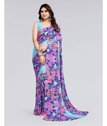 Samah Georgette Printed Saree With Unstitched Blouse Piece ( Red )