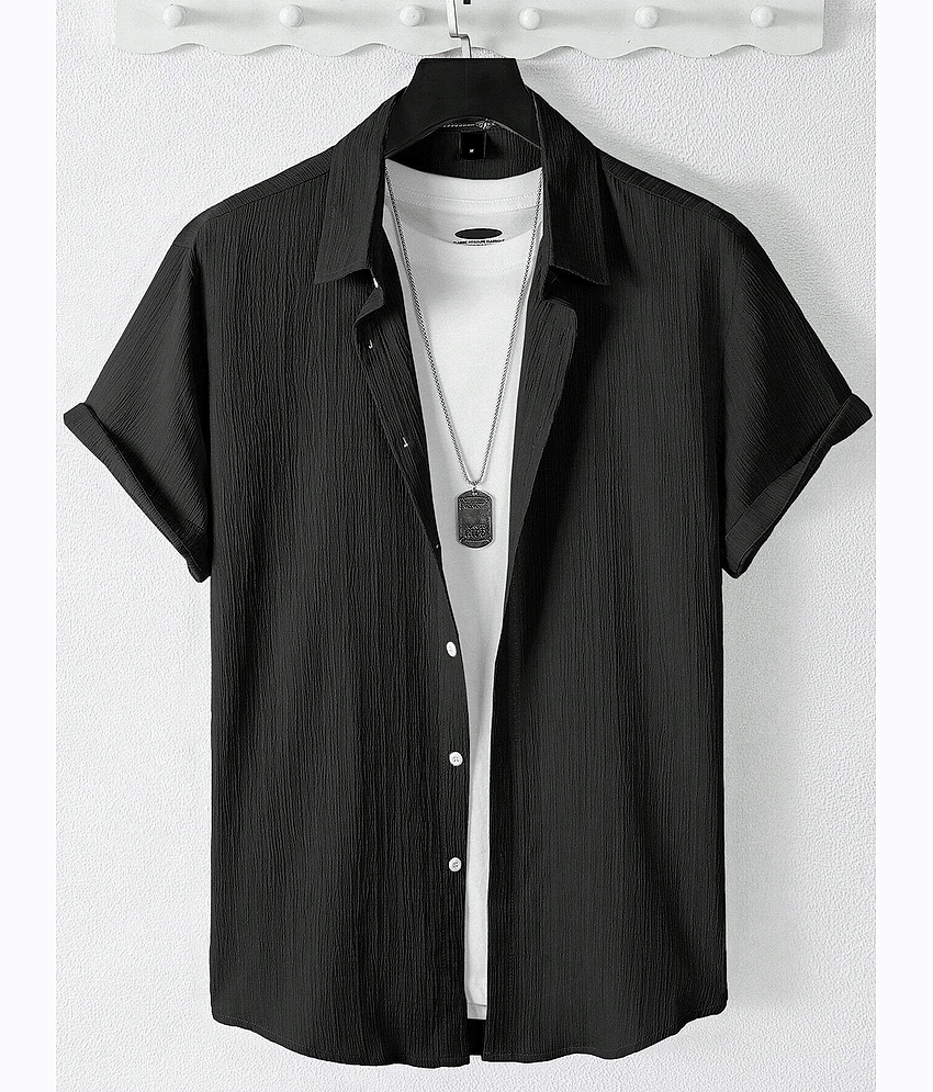 AAPSKA Poly Cotton Regular Fit Self Design Half Sleeves Men's Casual Shirt - Black ( Pack of 1 )