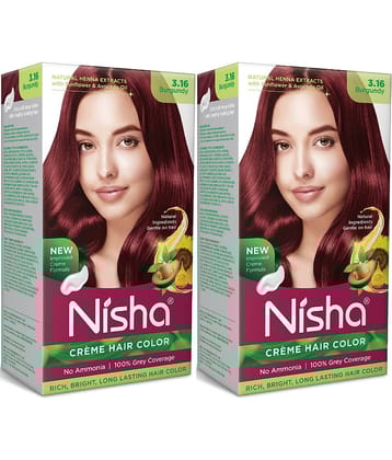 Nisha Creme Hair Color Burgundy 60g Pack of 2, Permanent Hair Colour, No Ammonia, 100% Grey Coverage