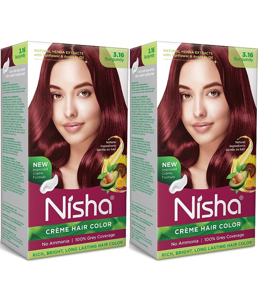 Nisha Creme Hair Color Burgundy 60g Pack of 2, Permanent Hair Colour, No Ammonia, 100% Grey Coverage