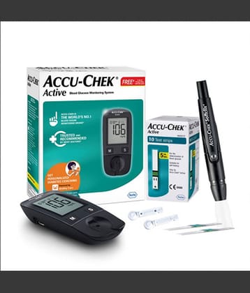 Accu-Chek Active Blood Glucose Glucometer Kit With Vial Of 10 Strips, 10 Lancets And A Lancing Device Free For Accurate Blood Sugar Testing