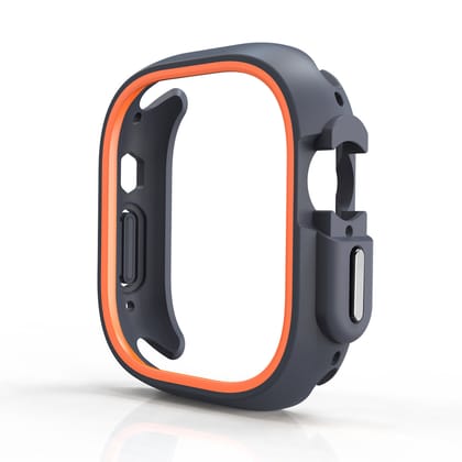 Premium Soft TPU Shockproof Bumper Case By iSerieshub Compatible For Apple Watch-Black Orange / 49MM