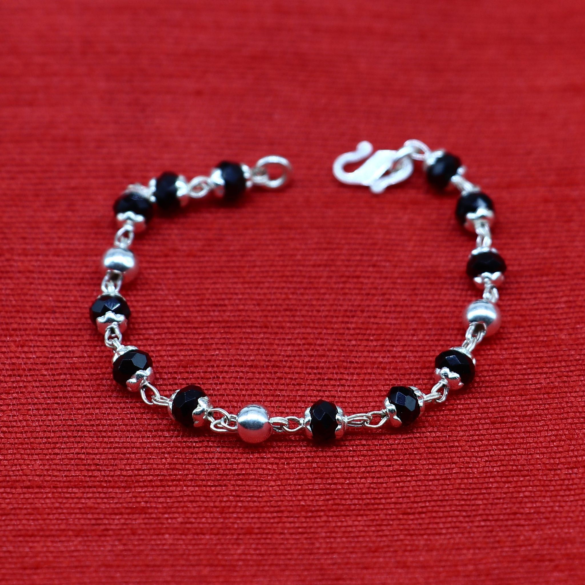 925 sterling silver customized black beads Nazariya bracelet, protect from evil eyes, new born baby bracelet stylish jewelry from india bbr9