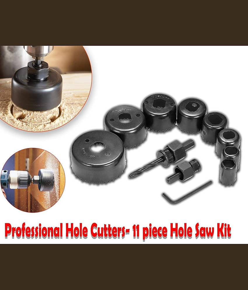 KVA-Hole saw 11pcs Metal Alloys Wood Hole Saw Cutting Set, Black, 19-64 mm, Set of 11Pcs