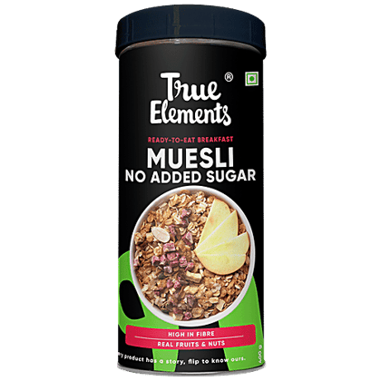 True Elements No Added Sugar Muesli With Real Fruits & Nuts - High Protein Breakfast, 400 g Container