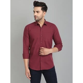 Baleshwar Men Maroon Solid Regular Fit Casual Shirt