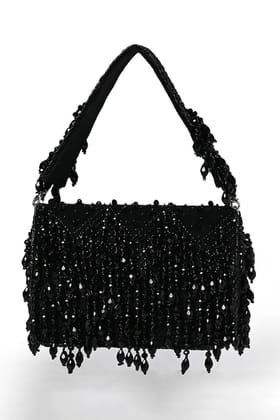 Black Suede Crystal Work Flap Bag