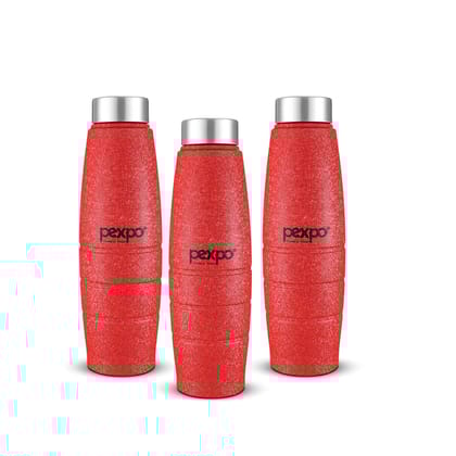PEXPO Stainless Steel Fridge Water Bottle, 1L, Pack Of 3 Red, Duro | Eco-Friendly Water Bottle With 3x Powder Coating