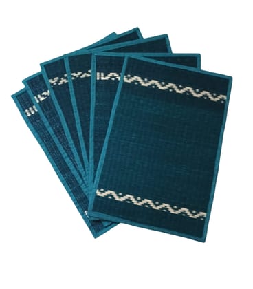 Handwoven Pattamadai River Grass Mats - Teal Decorative Dining Set