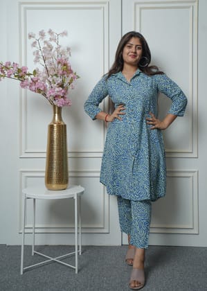 Pure cotton printed coord set in kurta style-M