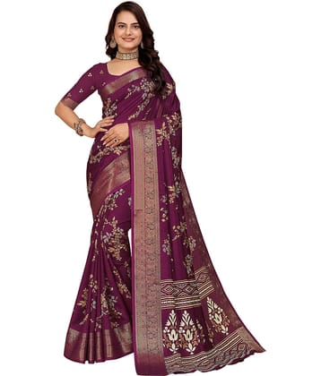 Kanooda Prints Silk Printed Saree With Unstitched Blouse Piece ( Mustard )