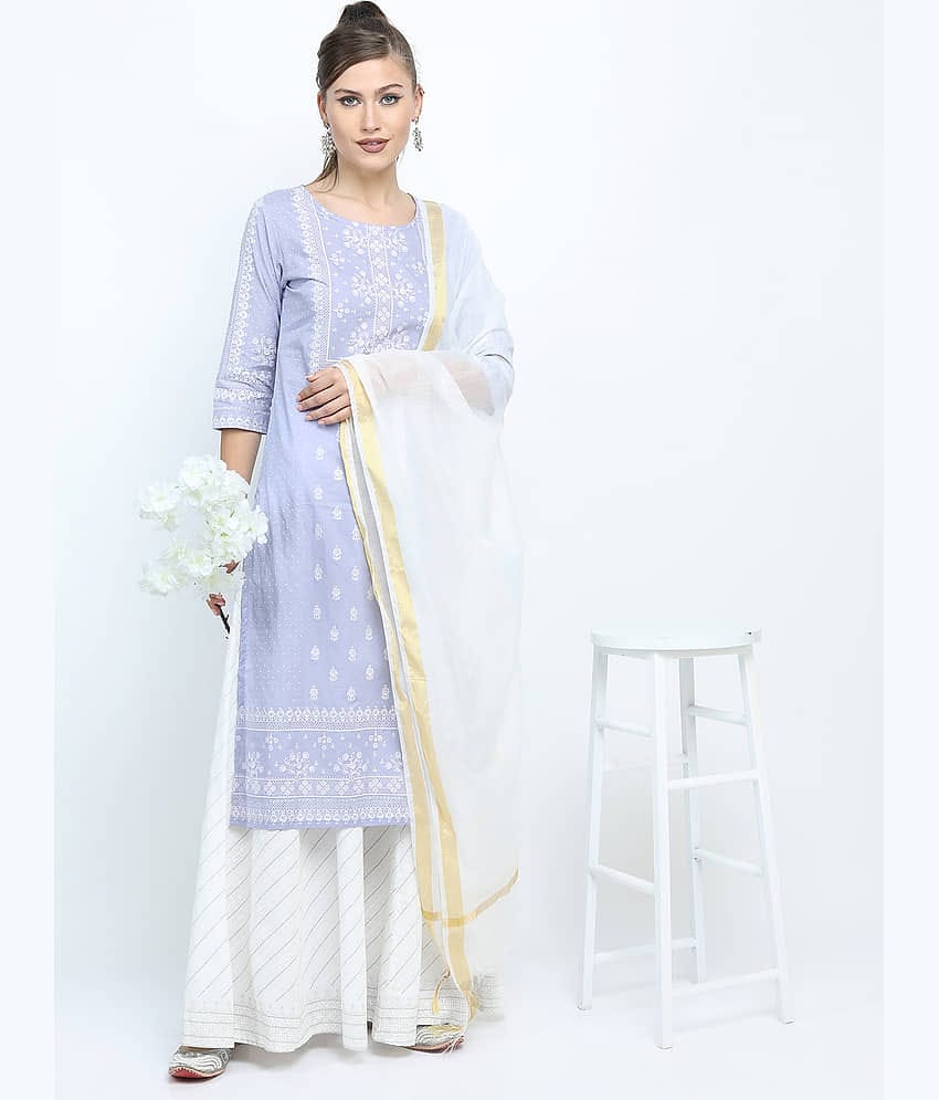 Vishudh Women Viscose Embroidered Straight Kurti With Palazzo ( Purple )