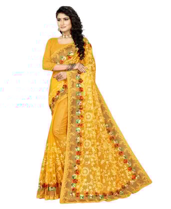 Generic Women's Net Saree With Blouse (Yellow, 5-6 Mtr)