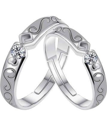 SILVERSHINE Silverplated Elegant LOVE Solitaire His and Her Adjustable proposal Diamond couple ring For Men And Women Jewellery