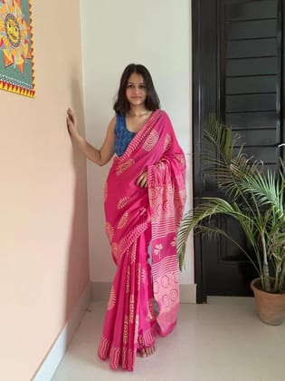 Linen Cotton Saree with Digital Print DNo 12