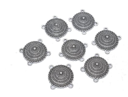 Antique Silver 4 Hole Connector for Jewellery Making and Embroidery Work. CTR-059-Per Packet of 11 Pair / 22X20 MM