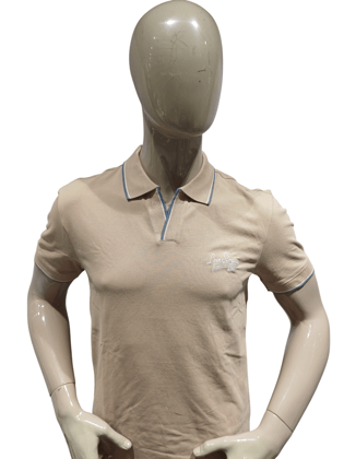 Mens Beige Half Sleeve Polo Neck T-Shirt-A8397-0011 / Beige / S