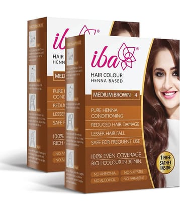 Iba Hair Colour Medium Brown, 70g, Henna Based Powder Sachet (Pack of 2)