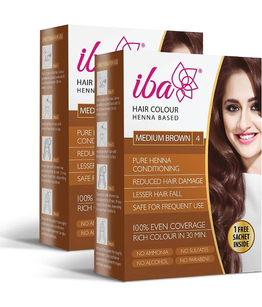 Iba Hair Colour Medium Brown, 70g, Henna Based Powder Sachet (Pack of 2)