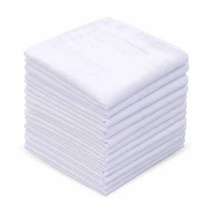 SHELTER Premium Men's 100% Cotton Soft Handkerchief Pure white Color Hanky (Size 41 x 42 cm) - Pack of 12