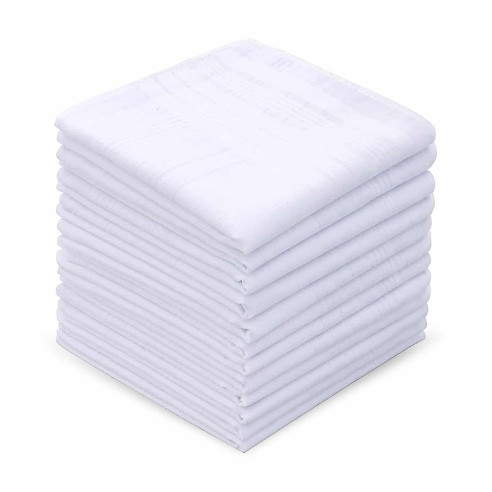 SHELTER Premium Men's 100% Cotton Soft Handkerchief Pure white Color Hanky (Size 41 x 42 cm) - Pack of 12