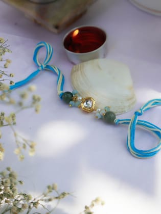 Bhavin Turquoise Kundan Rakhi-Turquoise