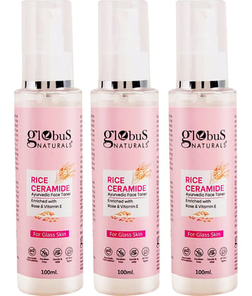 Globus Naturals Rice Ceramide Ayurvedic Face Toner, For Korean Glass Skin,100 ml (Pack of 3)