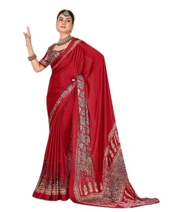 Women's Crepe Printed Saree With Unstitched Blouse 5.5Mtr (Maroon)-PID67152