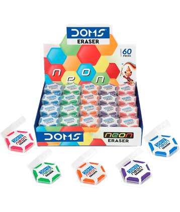 Doms Neon Hex Dust Free Eraser 60 Pcs