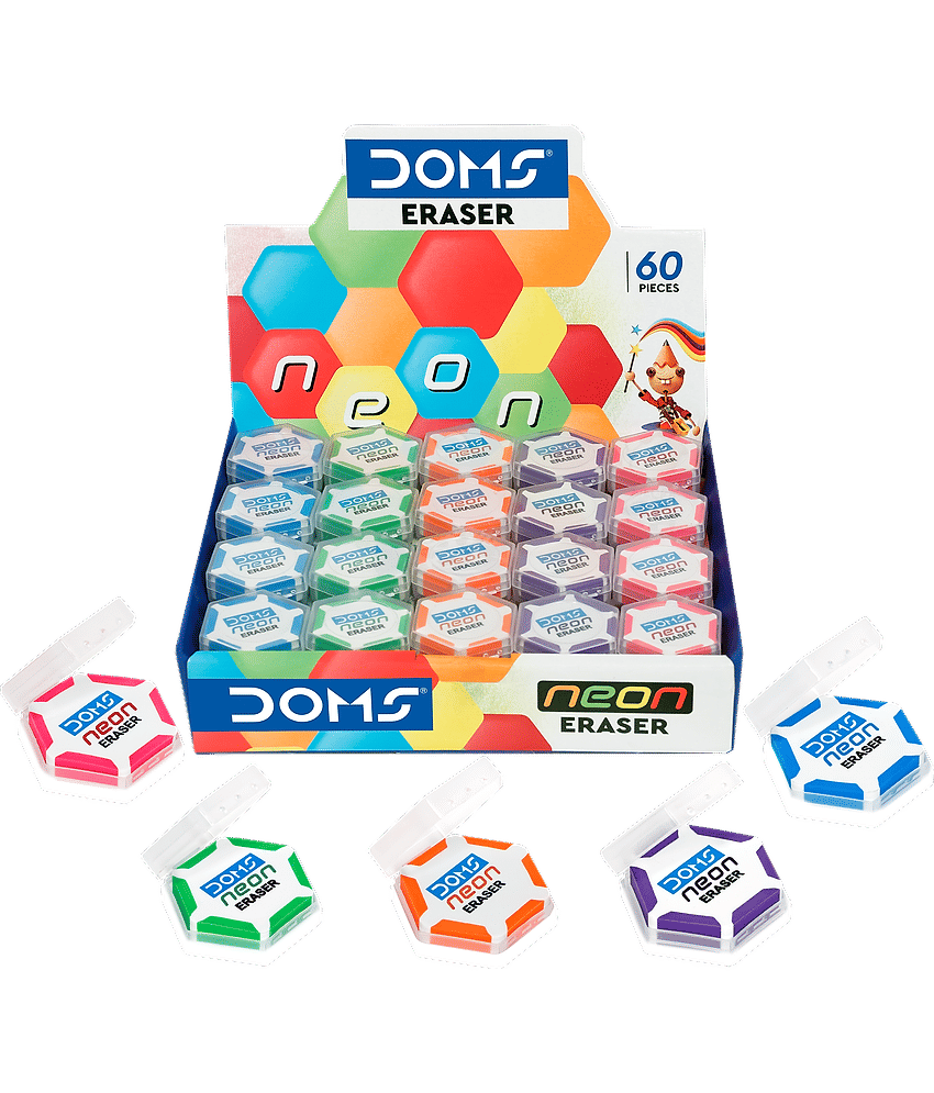 Doms Neon Hex Dust Free Eraser 60 Pcs