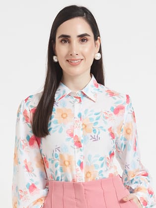 Premium Muslin Digital Print Puff Sleeve Shirt-L